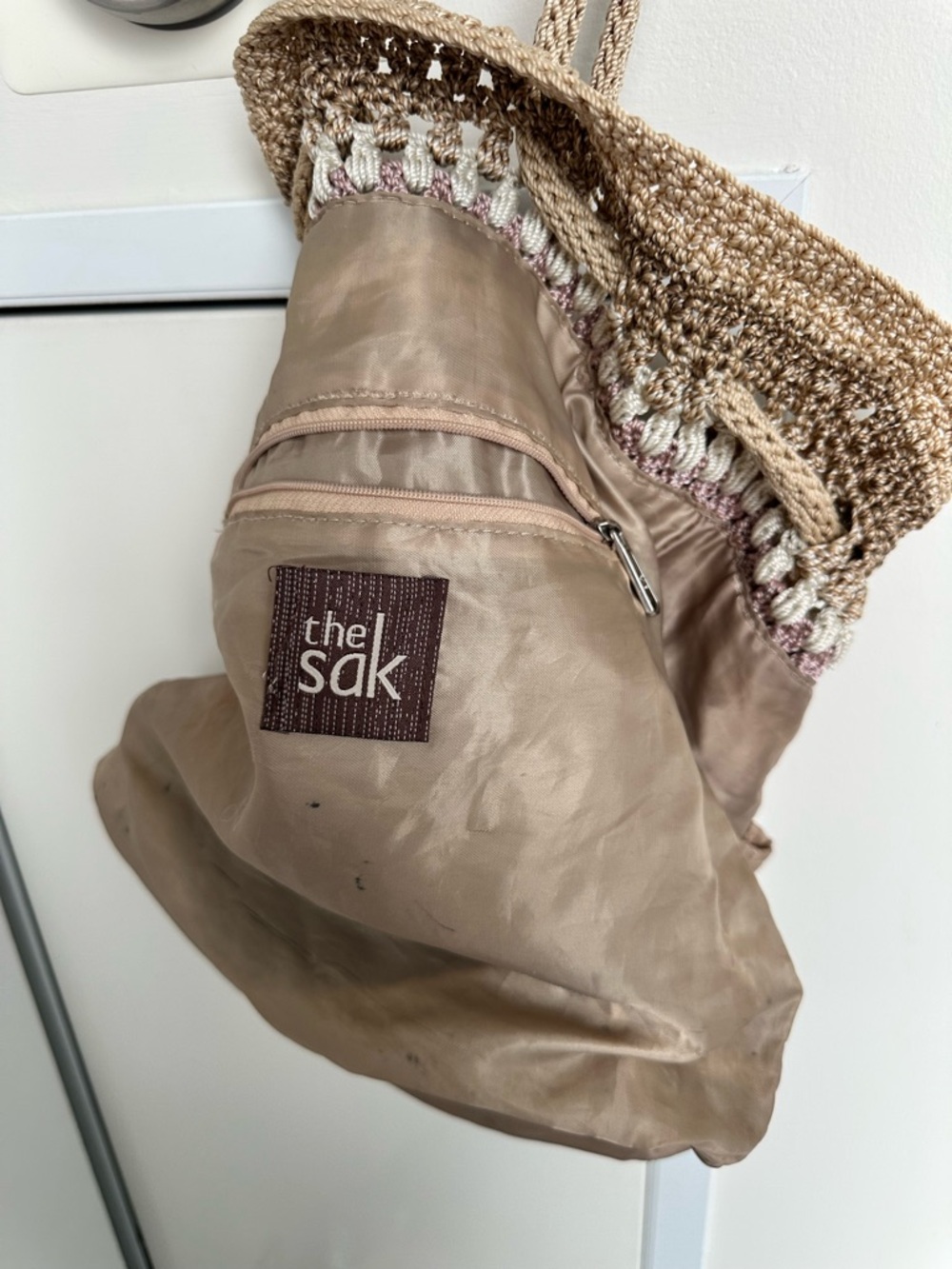 The Sak | Boho Janet Crochet Drawstring Shoulder Bag Neutral Stripes | AS IS - Picture 10 of 16
